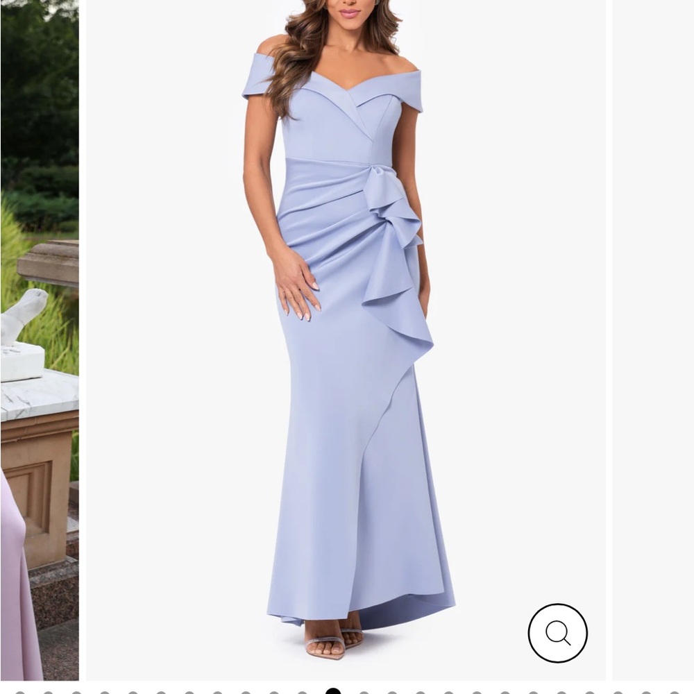 Xscape  evenings light blue (periwinkle)Off-Shoulder Cap Sleeve Maxi Gown